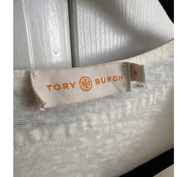 Tory Burch Embroidered Linen Tunic Top Ivory Blue Bohemian Casual - Picture 2 of 6